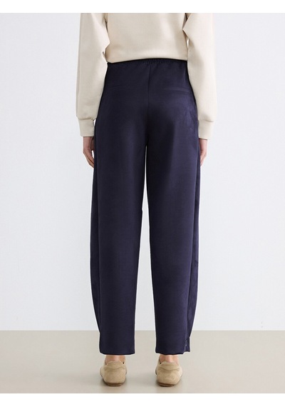 Lcw Vision Lacivert Loose Fit Kadın Pileli Süet Görünümlü Pantolon