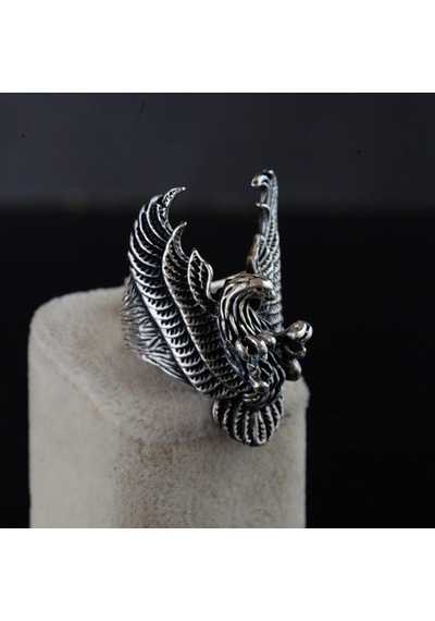 Erkekler İçin Sterling Gümüş Yüzük - Büyük Ve Ağı Heavy Phoenix Ölüm Kafası Biker Yüzüğü Gümüş