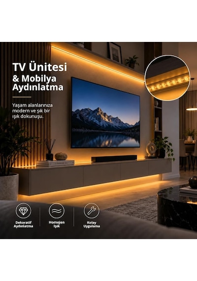 Şerit Led Amber 220v Yüksek Parlaklık 120 Led/m Tak Çalıştır Fişli Anahtarlı Silikonlu İç/dış Mekan 15 Metre