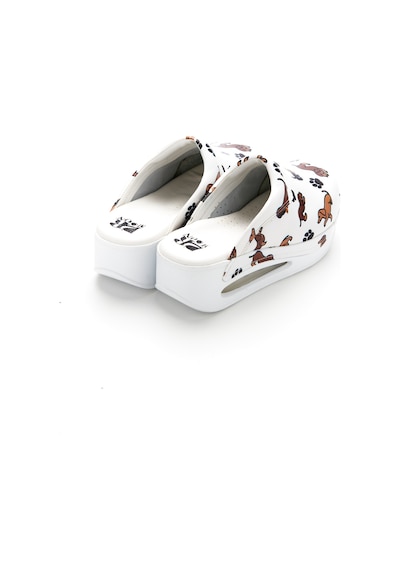 Drmoon Köpek Desenli Airmax Taban Hakiki Deri Sabo Kadın Terlik Beyaz