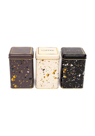 Terrazo Desenli Kare Metal Saklama Kabı 3 Lü Set 10.5 x 10.5 x 16 CM Çok Renkli