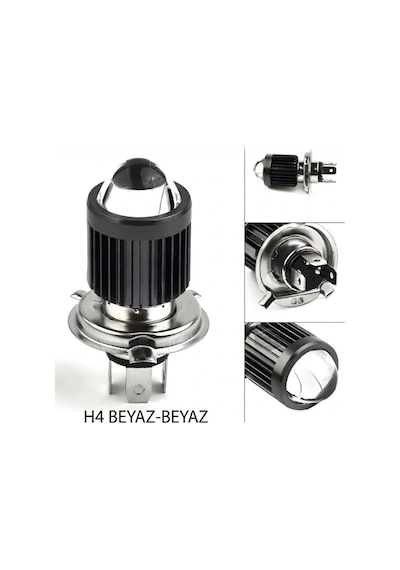 Far Ampulü Led Otomobil H4 Mercek Beyaz-beyaz 1 Adet