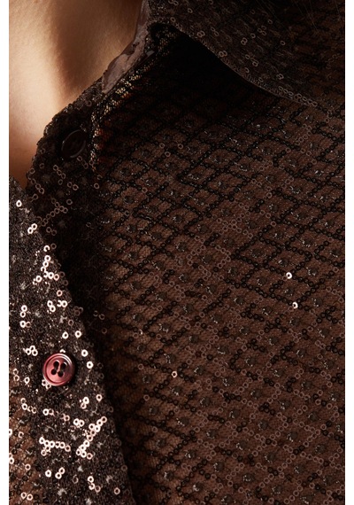 Maibella Marella Sequin Embroidered Gömlek, Işıltılı Nakışlı Şık Tasarım Kahverengi
