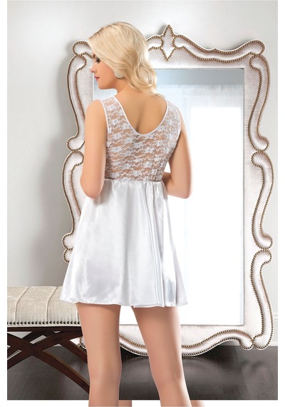 Sistina Beyaz Dantelli Saten Gecelik - M-395 Beyaz