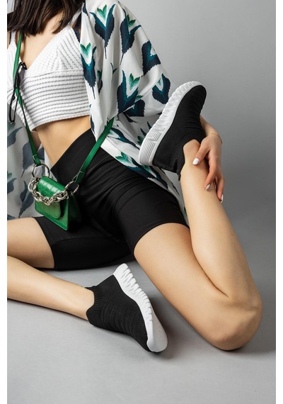 Nesil Shoes Dvm 505 Siyah Beyaz Triko Kadın Sneakers Beyaz - Siyah