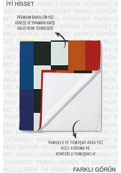 Geometrik Renk Bloklu Modern Plaj Havlusu-soyut Minimalist Çok Renkli Hızlı Kuruyan Mikrofiber Havlu Sedef Esinti