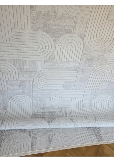 Elvey Home London Krem Gri Dekoratif Bambu Akrilik Yumuşak Modern Özel Ölçü Koridor Oturma Çocuk Odası Halısı 004-krem/gri