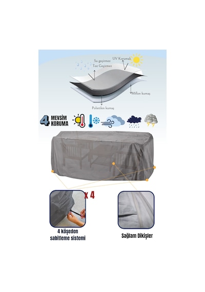 Gri Bahçe Mobilya Koruma Örtüsü Branda 200x160x80 Cm - Santimetre, Su Geçirmez, Güneşten Korur Gri