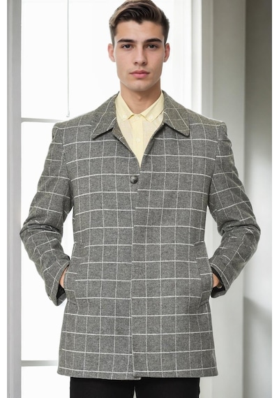 Plt9206 Dewberry Erkek Palto-düz Gri Düz Gri