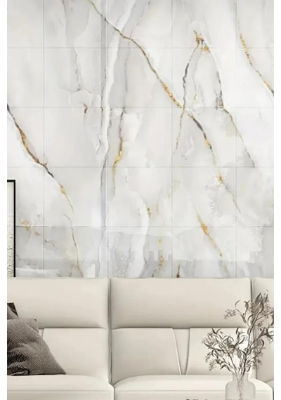 10 Adet 30x60cm Sade Gold Mermer Desen Yapışkanlı Köpük Duvar Paneli Kağıdı Banyo,tezgah Arasıtx-076 Çok Renkli