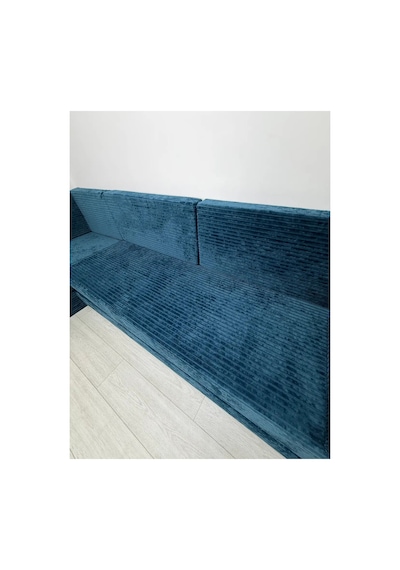 Premium Kadife Kumaş, Konforlu Yer Kanepesi ,modüler Şark Köşesi Takımı - Mavi - 40 Cm- L Set