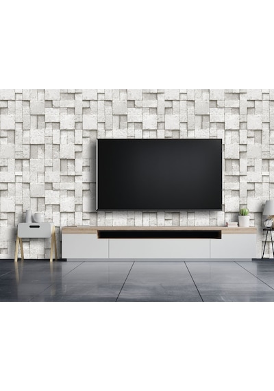 Kare Gri Taş Desen Duvar Kağıdı 16m2 - 6755-1 Çok Renkli