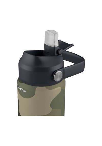 Puccon 540 Ml Koyu Yeşil Kamuflaj Desenli Siyah - Yeşil Erkek Çocuk Pipetli Çelik Termos Matara/suluk - 60051