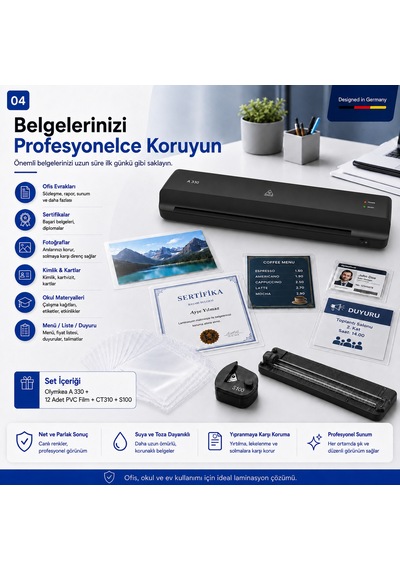 Olymkea A330s A3 Laminasyon Makinesi 4in1set Ve Hediye 12 Adet Pvc Film