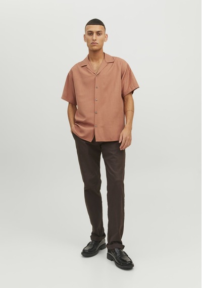 Jack & Jones Rahat Kesim Kısa Kollu Gömlek- Blujude 12231689 Amber Brown Kahverengi