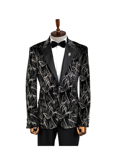 Wessi Slim Fit Simli Erkek Smokin Ceket - Siyah