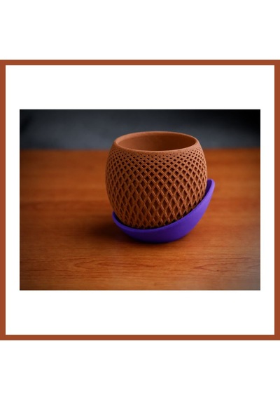 Bezos 3d Baskı Küre Saksı - Kafes Dokulu İki Parçalı Dekoratif Saksı - Kahverengi-mor Pro Standart 05695070
