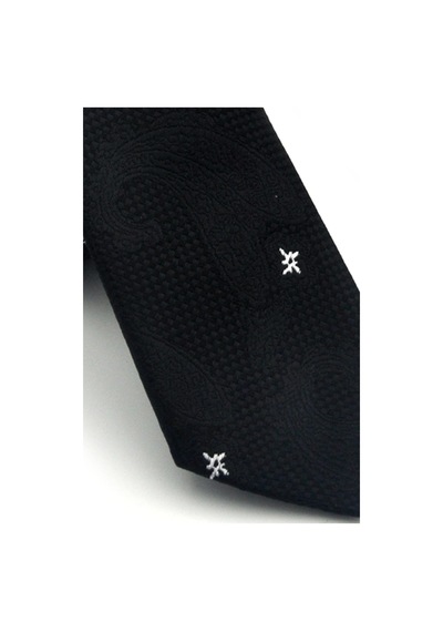 Gaffy Siyah Şal Desenli Dokuma Kumaş Mendilli Slim Fit Kravat // Sdk-2604-1 Siyah