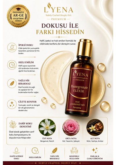 Lyena Premium Pomegranate Elixir Nar Çekirdeği Yağı Cilt Bakım Serumu 50 Ml Hızlı Emilim,ciltte Elastikiyet