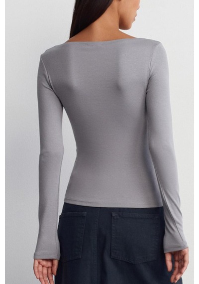 Madmext Boyalı Gri Kayık Yaka Uzun Kollu Kadın Top Body Mg2267 Boyalı Gri