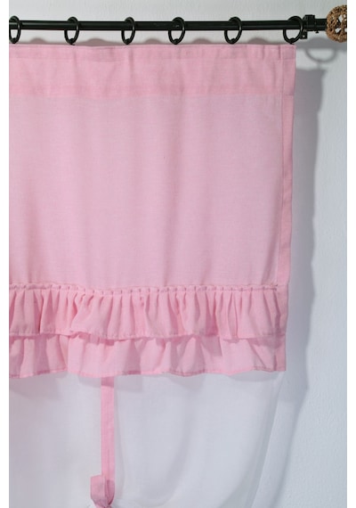 Country Style Potlu Perde Çift Fırfırlı Bebe Pembesi