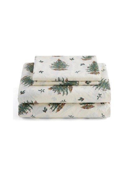 Avanti Linens - King Sheets, Rahat Ev Ve Tatil Dekoru Christmas Tree Koleksiyonu , Fildişi Çok Renkli