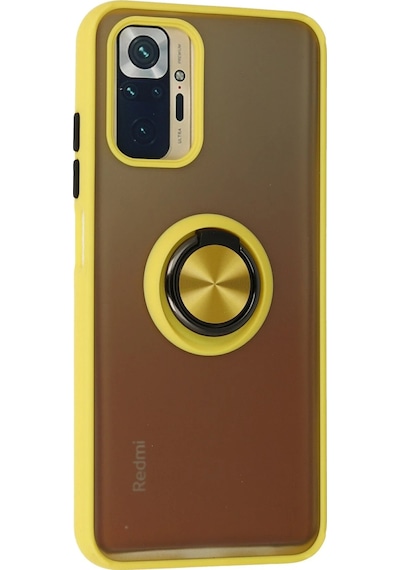 Ilkeshop Newface Xiaomi Redmi Note 10 Kılıf Montreal Yüzüklü Silikon Kapak - Sarı