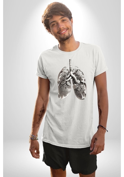 Porselen Akciğer Çiçekler Açmış Unisex Unisex Beyaz Organik Baskılı T-shirt Penye Yüksek Kalite Beyaz