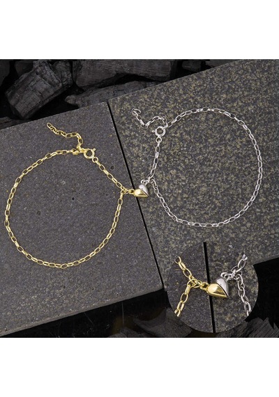 925 Ayar Gümüş Rodyum Gold Çift Kalpli Aşk Bileklik