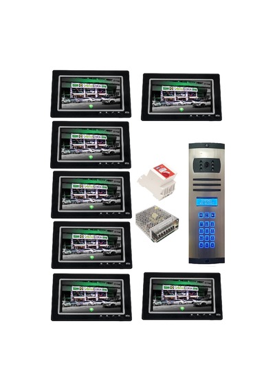 7 Daire Nts 2015-b 7'' Görüntülü Diafon Beyaz-8003 Tuş Takımlı Şifreli Zil Panelli Set