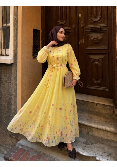 Efulim Womens Modal Tül Şifon Elbise Sarı