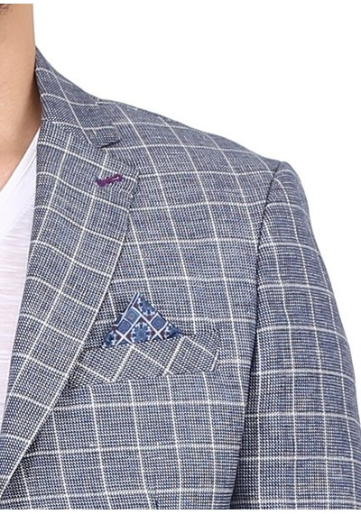 Sposo 5137 Dar Kalıp Kareli Lacivert Erkek Blazer Ceket Lacivert