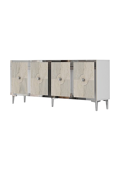 Ka1811bts Pega Konsol ,tv Sehpası Beyaz-traverten-silver 180cm