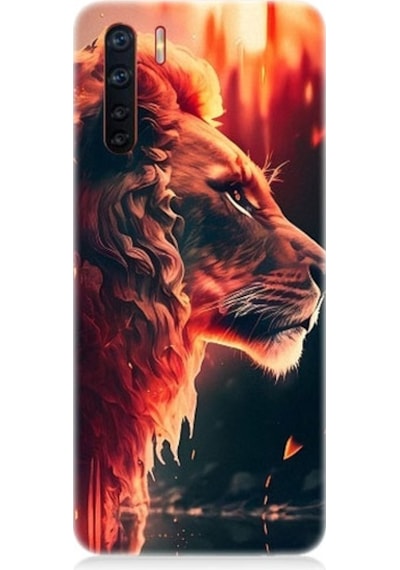 Oppo Reno 3 Uyumlu Sarı Kırmızı Asil Aslan Desenli Silikon Kılıf