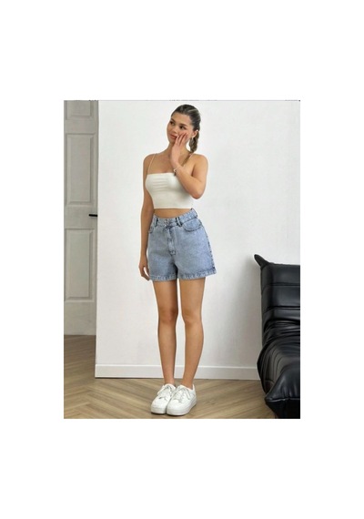 Kene Jeans Arka Tek Cep Nakış Buz Kar Kot Şort Buz Kar