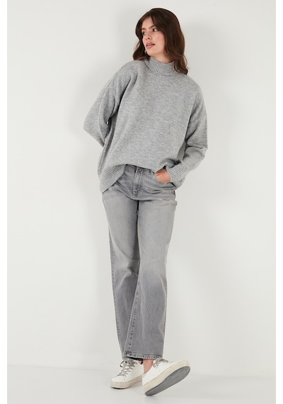 Lela Premium Oversize Fit Balıkçı Yaka Yumuşak Dokulu Triko Bayan Kazak 680Kz00469 Açık Gri