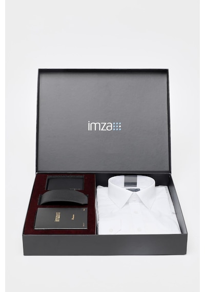 İmza Beyaz Gömlek Slim Fit, Kravat, Cüzdan, Parfüm 4'lü Set, Damat Bohçası, Hediye Seti, Düğün Set Beyaz