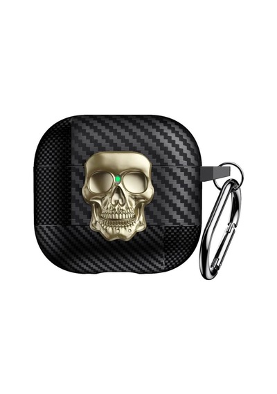 Caseonn Apple Airpods Uyumlu 5 Kılıf Güvenli Kilitli Kuru Kafa Karbon Gold