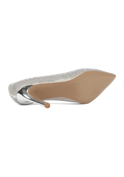 Kadın Lame Taşlı İnce Topuklu Stiletto Gümüş