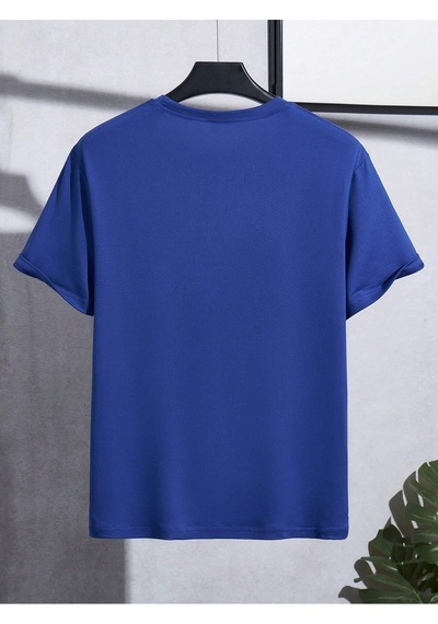Büyük Çapa T-shirt - Sax Mavi Baskılı Oversize Bisiklet Yaka Kısa Kol Tişört Sax Mavi