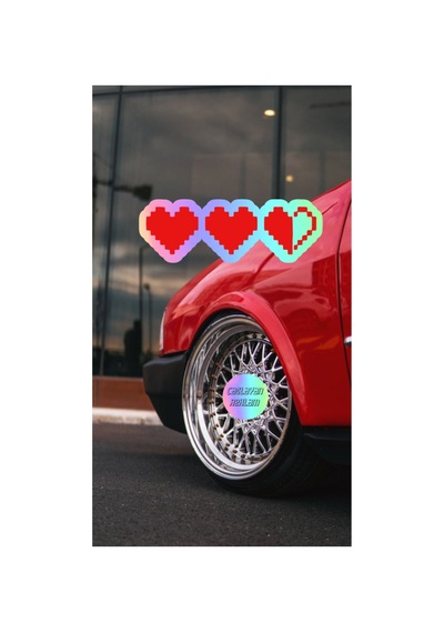 Hologram Pixel Art Kalp Jdm Araba-motosiklet Cam Etiket Sticker