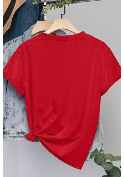 Unisex Lacivert Yaka Kol Detaylı California Club Baskılı Oversize T-shirt Kırmızı