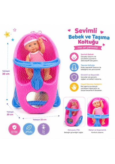 Can Oyuncak Bebek Taşıma Koltuğu Pembe Mavi 001