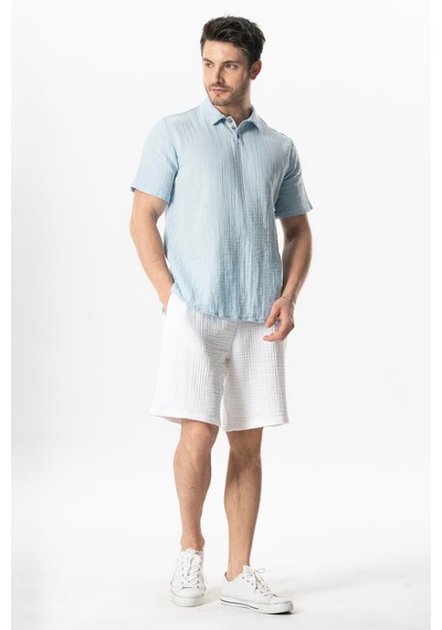 Kısa Kol Polo Yaka Müslin Yazlık Tshirt Buz Mavi Bmv Buz Mavi