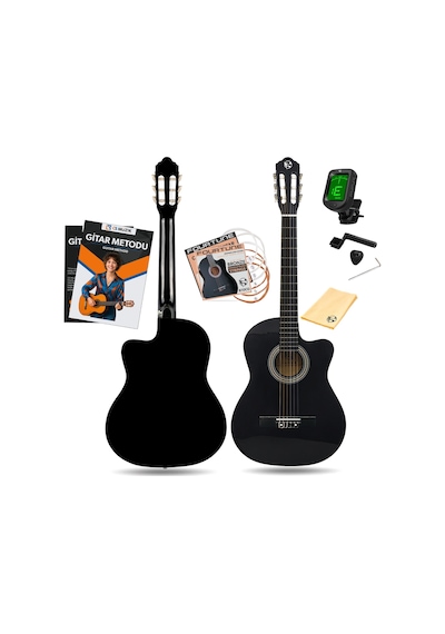 Fourtune Luca CW-200BK Kesik Kasa Siyah Klasik Gitar Seti 4/4 Sap Ayarlı (Cutaway)