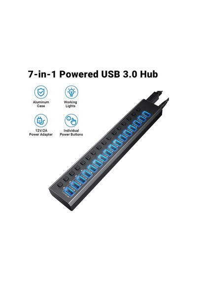 Profesyonel Usb Hub 16 Portlu Usb 3.0 5gbps Bireysel Açma Kapama Anahtarları 12v Dc 7.5a Güç Adaptörü Usb Hub 3.0 Telefon Şarj Dizüstü Bilgisayar Mobil Hdd Flash Sürücü Power Switches Port16