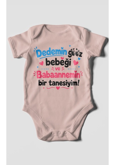 Morivokids Dedeye Ve Babaanneye Özel Kısa Kollu Bebek Body %100 Pamuk Zbn151-kk Pastel Pembe