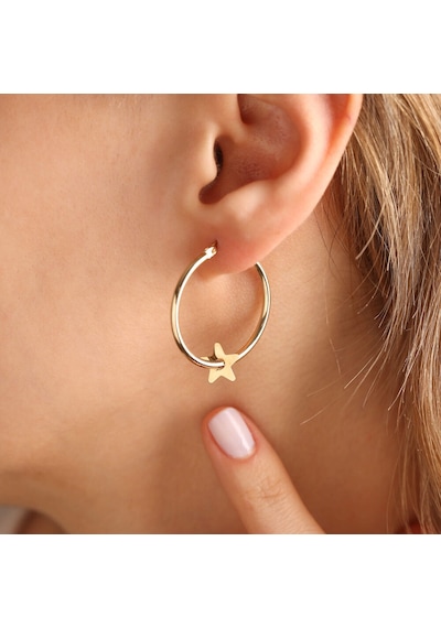 Sembol Gold 14 Ayar Altın Halka Küpe Yıldız Form 3.0 cm