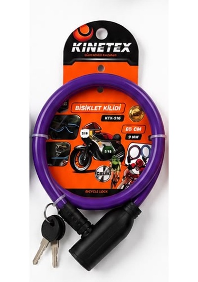 Bisiklet Kilidi 65 Cm 9 Mm Çelik Halatlı Anahtarlı Güvenlik Kilidi Mor