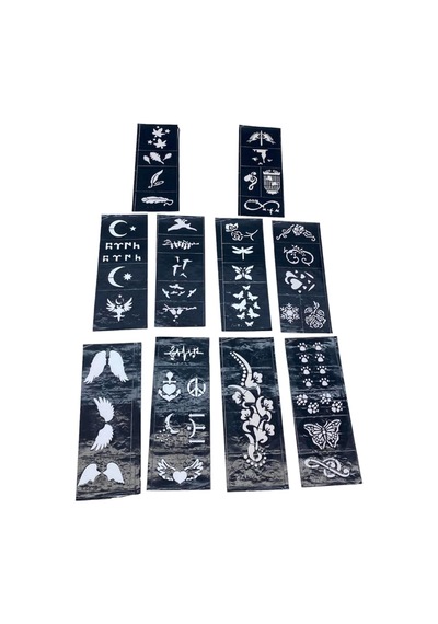 Mix Desen 8x20cm Tüp Kına Desen Çıkartma Şablonu 10 Parça Altın - Beyaz
